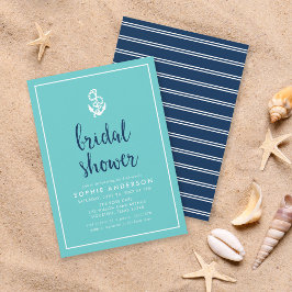 Invitación Ducha de novias de color turquesa y guion azul