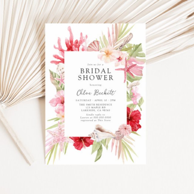Invitación Ducha de novias de concha rosada de caparazón trop (Subido por el creador)