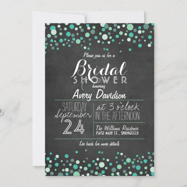 Invitación Ducha de novias de Confetti Verde verde azulado (Anverso)