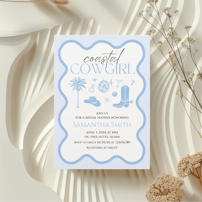 Invitación Ducha de novias de Cowgirl Costera ilustrada a man (Coastal Cowgirl Bridal Shower Hand Illustrated Invitation)
