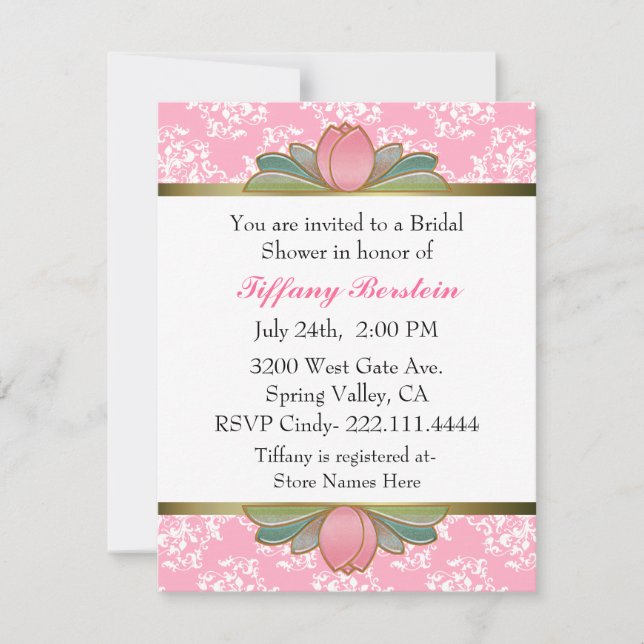 Invitación Ducha de novias de Damasco rosa y tulipanes bonito (Anverso)