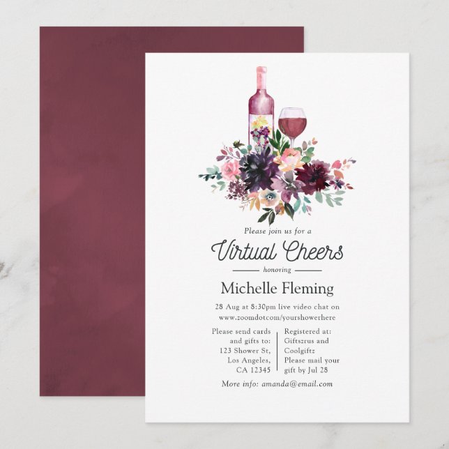 Invitación Ducha de novias de degustación de vino virtual de  (Anverso / Reverso)