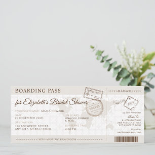 Invitación Ducha de novias de destino de Boho Boarding Pass
