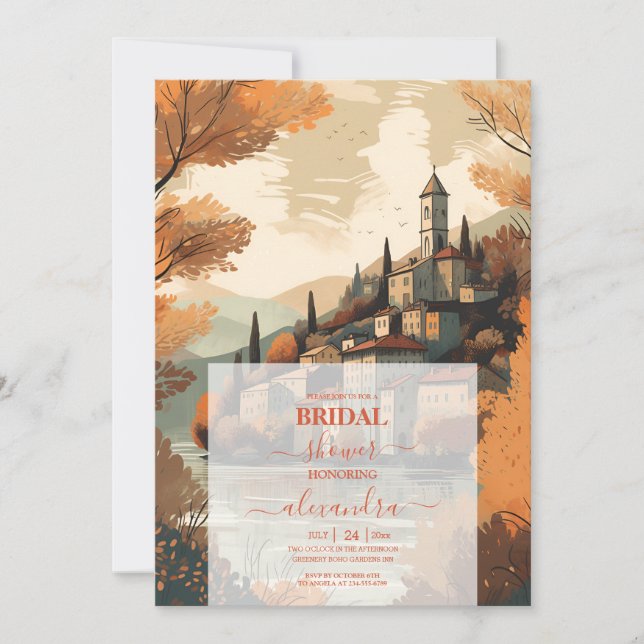 Invitación Ducha de novias de destino del lago Como de Italia (Anverso)