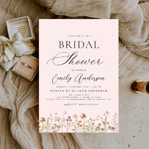 Invitación Ducha de novias de Flor Silvestre Rubor Pink Boho