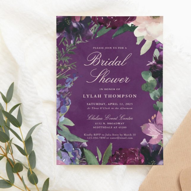 Invitación Ducha De Novias De Floral Morada De Eggplant (Subido por el creador)