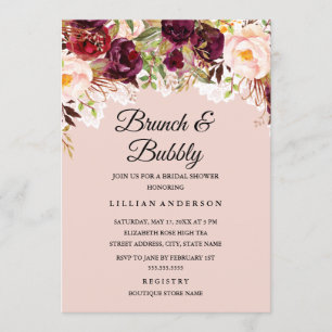 Invitación Ducha De Novias De Flores De Borgoña Y Brunéi