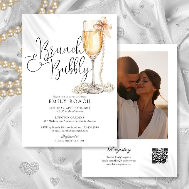 Invitación Ducha De Novias De Fotos De Código QR De Brunéi Y  (Brunch And Bubbly QR Code Photo Bridal Shower Invitation)