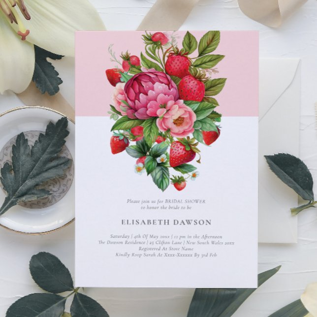 Invitación Ducha de novias de fresa y peonies de verano (Subido por el creador)
