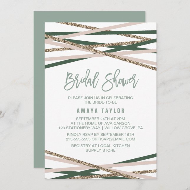 Invitación Ducha de novias de Green y Rubor Streamers (Anverso / Reverso)