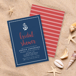 Invitación Ducha de novias de guion azul y rojo