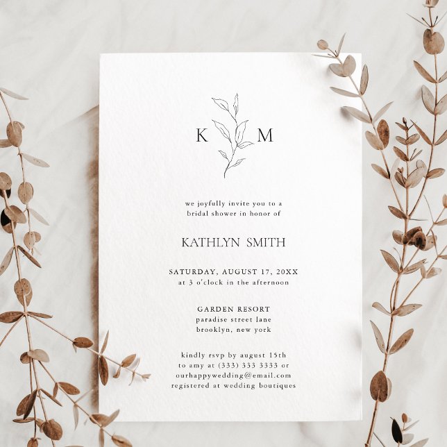 Invitación Ducha de novias de hojas de oliva de monograma min (Subido por el creador)