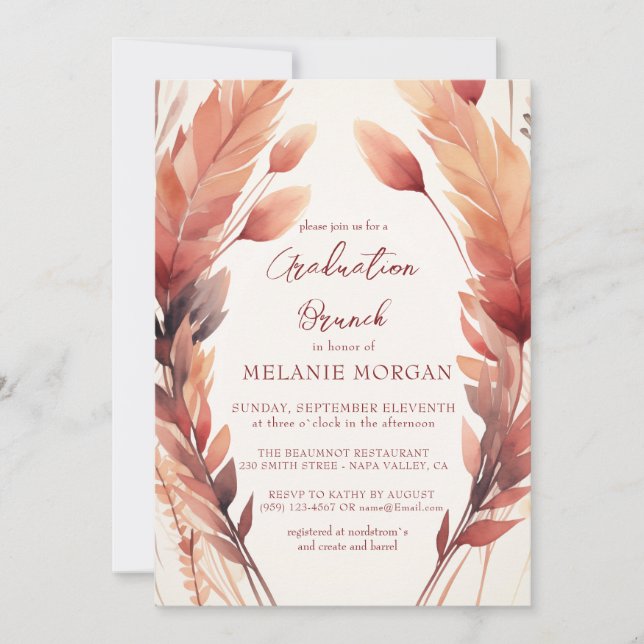 Invitación Ducha de novias de hojas de otoño y plumas (Anverso)