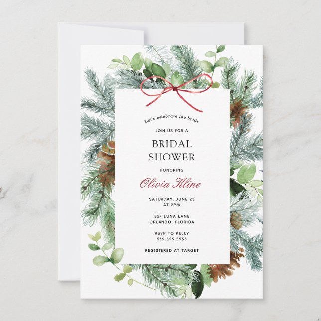 Invitación Ducha de novias de invierno verde (Anverso)