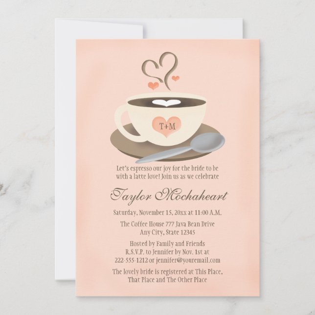 Invitación Ducha de novias de la Copa de Café del Monogramo R (Anverso)
