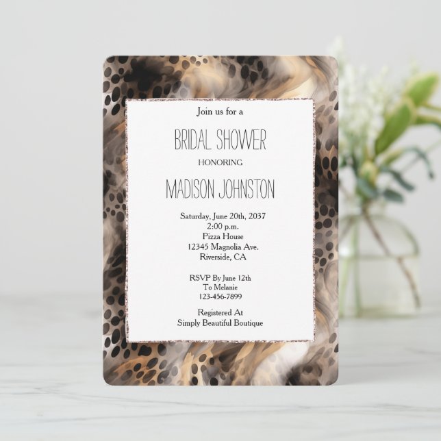 Invitación Ducha de novias de leopardo negro crema negra (Anverso de pie)