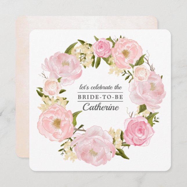 Invitación Ducha de novias de los peones rosados de Rubor (Anverso / Reverso)
