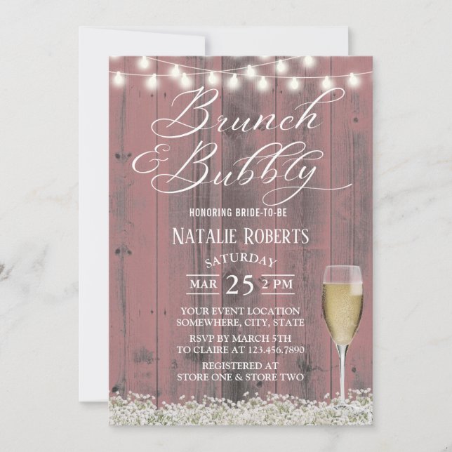 Invitación Ducha de novias de madera de pino rosa de Brunch & (Anverso)