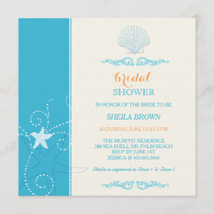 Invitación Ducha de novias de Malibu Blue Ivory Beach