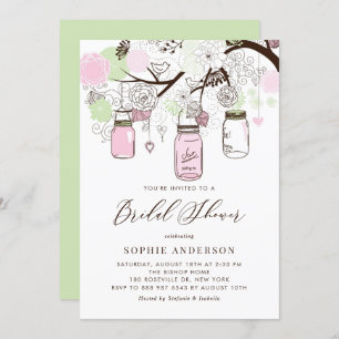 Invitación Ducha de novias de mason verde y rosa de Rubor