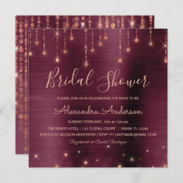 Invitación Ducha de novias de oro de Borgoña y Rosa