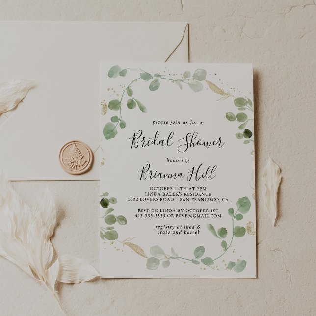 Invitación Ducha de novias de oro de confetti Eucalyptus (Subido por el creador)