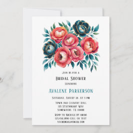Invitación Ducha de novias de oro de los corales y Verde azul