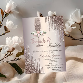 Invitación Ducha de novias de oro de Rosa Bubbly y Brunch