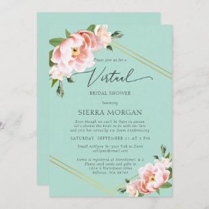 Invitación Ducha de novias de oro floral de Rubor verde de me