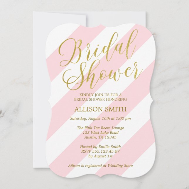 Invitación Ducha de novias de oro rosa y falso (Anverso)