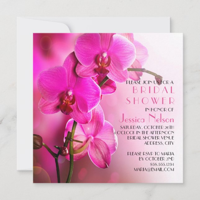 Invitación Ducha de novias de orquídeas rosadas de primavera (Anverso)