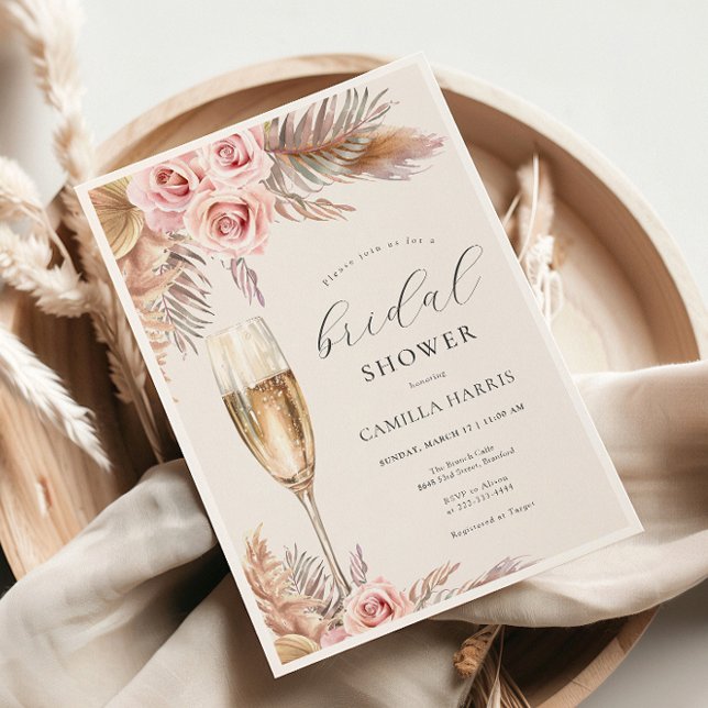 Invitación Ducha de novias de pampas de boho rústico (Subido por el creador)