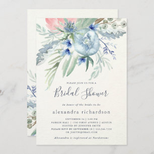 Invitación Ducha de novias de peones azules y rosas