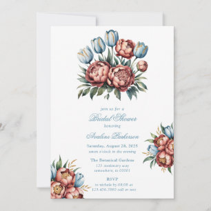 Invitación Ducha de novias de peonías románticas y tulipanes