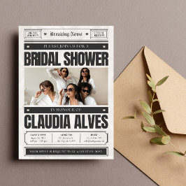 Invitación Ducha de novias de periódico blanco y negro