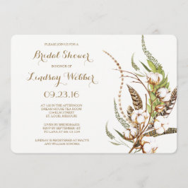 Invitación Ducha de novias de plumas de algodón rústico