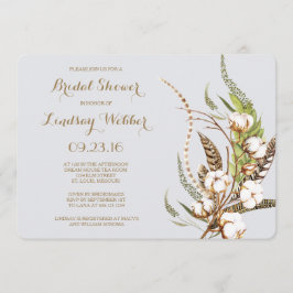 Invitación Ducha de novias de plumas de algodón rústico