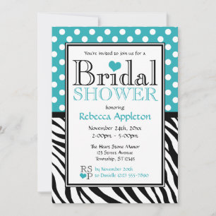 Invitación Ducha de novias de Polka Dot Turquoise & Zebra Pri