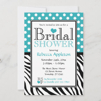 Invitación Ducha de novias de Polka Dot Turquoise & Zebra Pri