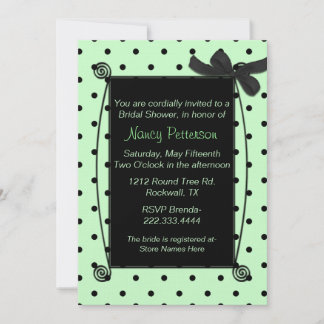 Invitación Ducha de novias de polka verde y negro bonito