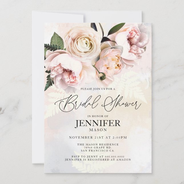 Invitación Ducha de novias de primavera floral rosa de Rubor (Anverso)