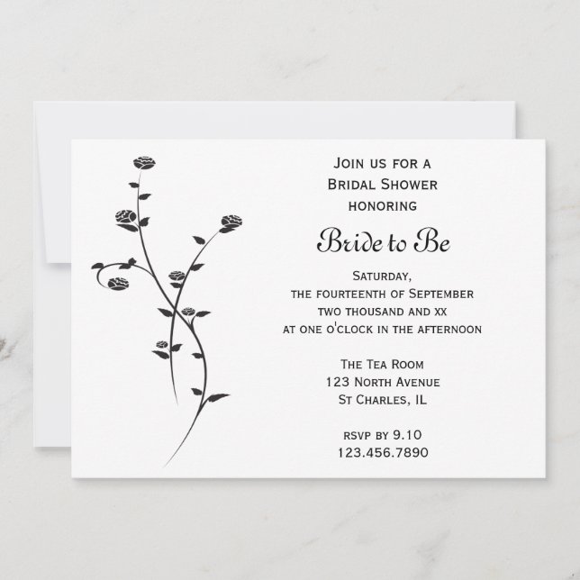 Invitación Ducha de novias de rosas blancas y negras (Anverso)