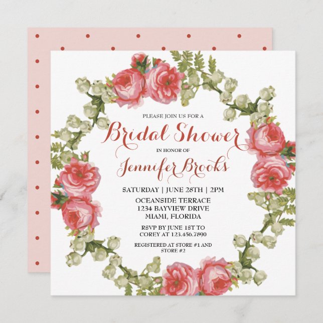 Invitación Ducha de Novias de Rosas Rojas Clásicas (Anverso / Reverso)