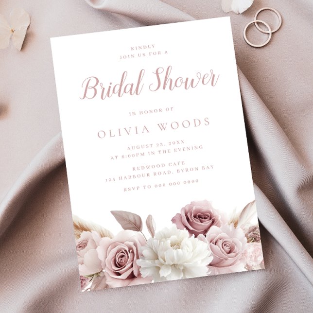 Invitación Ducha de novias de rosas rosadas oxidadas y Rubor (Subido por el creador)