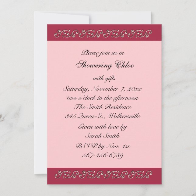 Invitación Ducha de novias de Ruby Red, Pink and Pearls (Anverso)