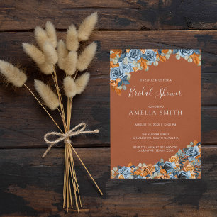 Invitación Ducha De Novias De Rústica Y Azul De Rust Terracot