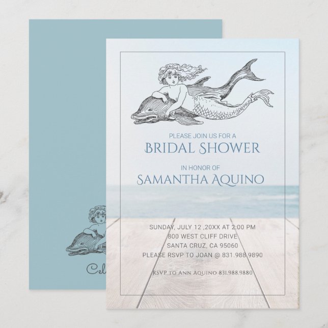 Invitación Ducha De Novias De Sirena Y Delfín (Anverso / Reverso)