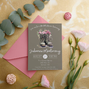 Invitación Ducha de novias de temática militar, botes, flores