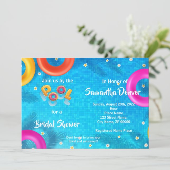 Invitación Ducha de novias de verano junto a la piscina (Anverso de pie)
