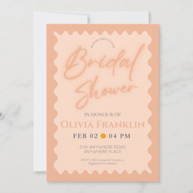 Invitación Ducha de novias de verano ondulado retro naranja (Anverso)